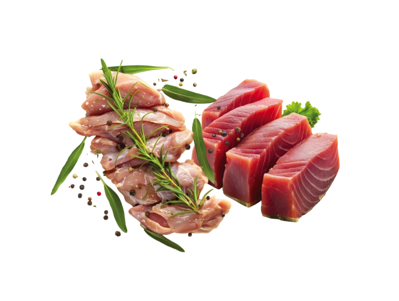 Fresh Duck and Tuna ingredients