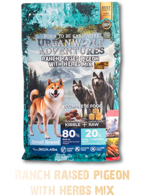Urbanwolf Adventures pigeon and herbs dry food pack